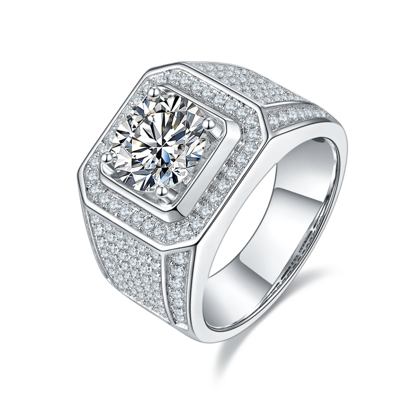 胡军款S925银镀白金MoissaniteMen's Ring3ctD级